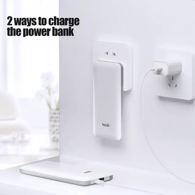 Alt view image 9 of 12 - Portable Power Bank, Ultra Slim 10000mAh Portable Charger, USB C External Battery Pack with Built-in AC Plug, Charging Cable, Output Port, Compatible with All Kinds of Cellphones
