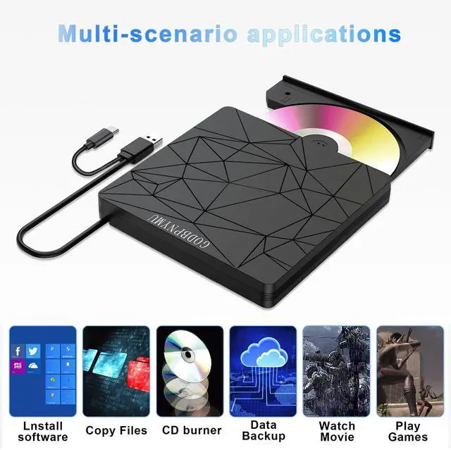 Alt view image 13 of 14 - External DVD Drive USB 3.0 USB-C CD Burner CD/DVD Player Optical Drive, Portable CD DVD Disc Copier for Laptops and PC Compatible with Windows 7/8/10/11, Linux, and Mac OS