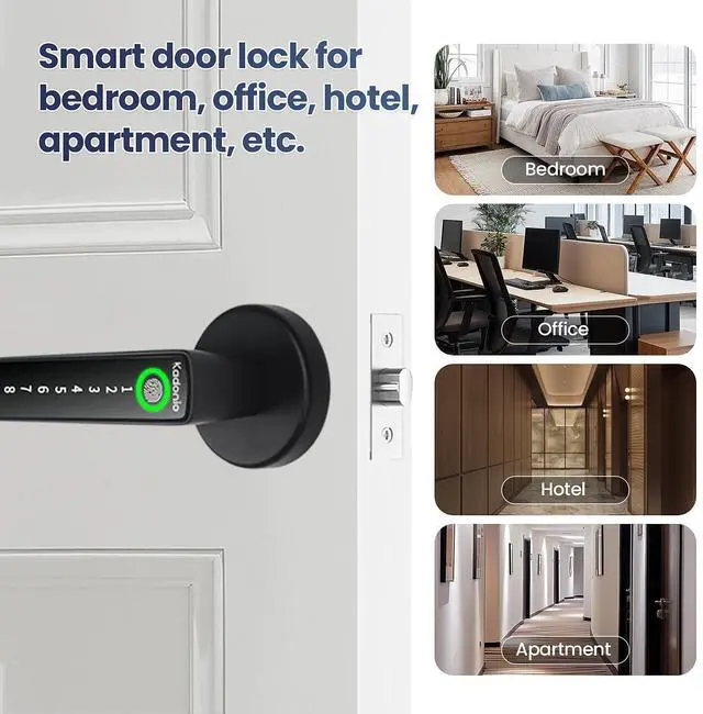 Alt view image 9 of 14 - Fingerprint Door Lock, Electronic Keyless Entry Door Lock with Handle, Smart Door Knob with APP, Code, Fingerprint Biometric, Backup Key for Bedroom, Home, Hotel, Office, Apartment (Black)