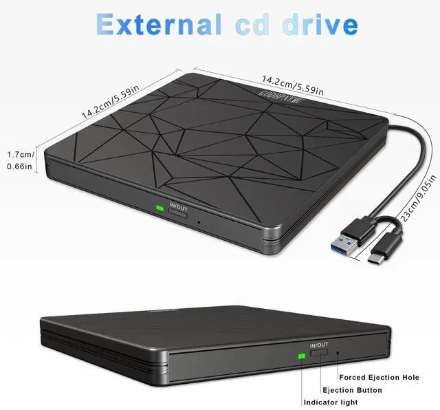 Alt view image 14 of 14 - External DVD Drive USB 3.0 USB-C CD Burner CD/DVD Player Optical Drive, Portable CD DVD Disc Copier for Laptops and PC Compatible with Windows 7/8/10/11, Linux, and Mac OS