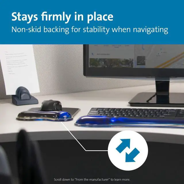 Alt view image 11 of 12 - Duo Gel Mouse Pad with Wrist Rest, Ergonomic Wrist Support for Pain Relief, Comfortable Non-Skid Gel Pad for Computer, Laptop, Office & Home 9.6" x 7.6", Blue K62401AM