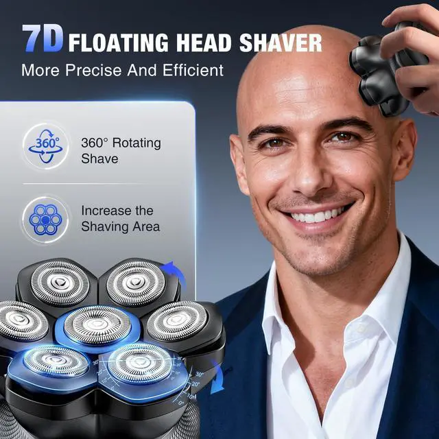 Alt view image 9 of 14 - 7D Head Shavers for Bald Men - 2026 New Dual Speed Electric Shaver, Bald Head Shaver with Magnetic Shaver Head IPX6 Waterproof Wet/Dry Use Shaving Balding Clipper LED Display Cordless Head Razor Gray