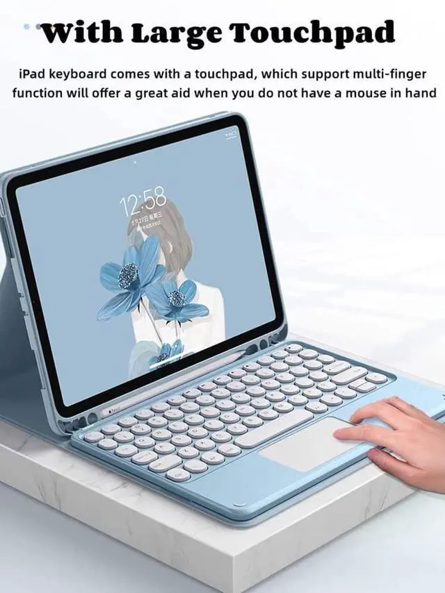 Alt view image 9 of 14 - Keyboard Case for iPad (A16) 11th 2025/iPad 10th Generation, Touchpad Detachable Keyboard with Pencil Holder -Slim Leather Folio Smart Cover for iPad11/iPad10 (Sky Blue)