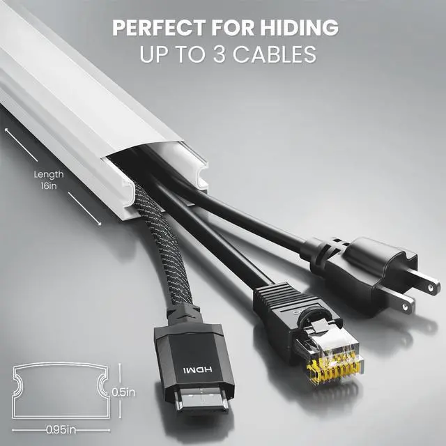Alt view image 10 of 14 - Cable Hider Wall - 153" Wall Cord Hider, Cable Concealer, Wire Covers for Cords - Wall Cable Hider and Cable Raceway for TV Cord Hider Wire Cover - 10X (L16 x W0.95 x H0.5) - Medium | White
