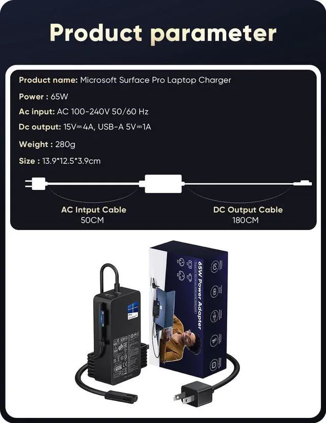 Alt view image 14 of 14 - Surface Pro Charger,65W Microsoft Surface Charger for Surface Pro 3/4/5/6/7/7+/8/9/10/11/12, Surface Laptop 1/2/3/4/5/6/7, Surface Book 1/2, Surface Go 1/2/3/4, Surface LaptopGo, Surface Laptop Studio