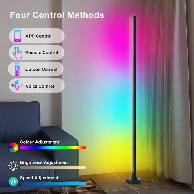 Alt view image 12 of 12 - Corner Floor Lamp, RGB LED Corner Lamp with Music Sync, Smart App and Remote Control Color Changing Ambience Light, 16 Million DIY Colors Timer Setting for Bedroom, Living Room