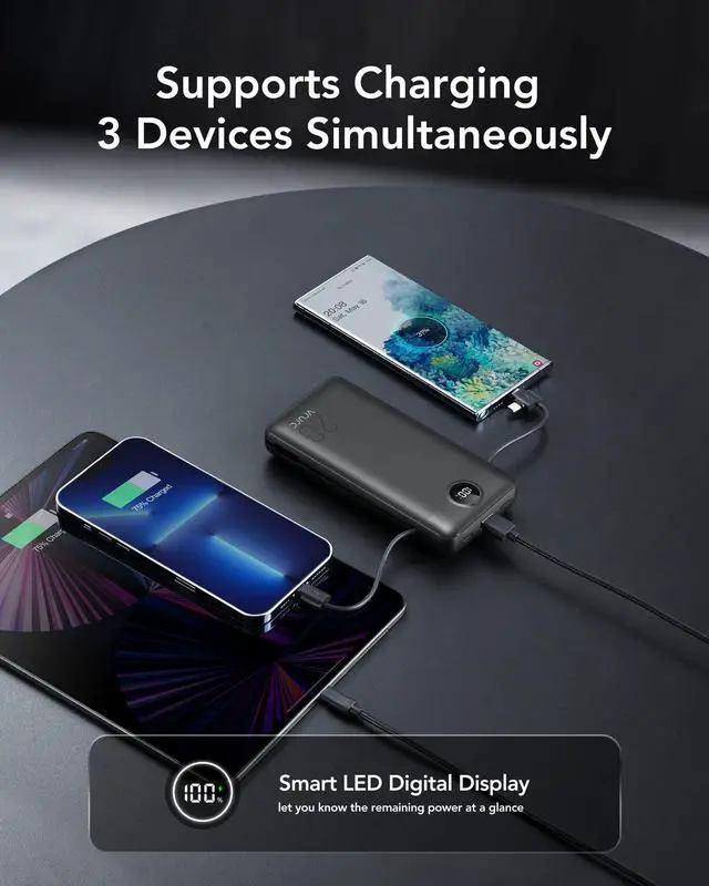 Alt view image 14 of 14 - Portable Charger 20000mAh, Fast Charging Power Bank USB C,4 Output 2 Input Travel Essentials Charging Bank Equipped with LED Display,Built-in Wall Plug and Cables,Phone Charger Battery,Black