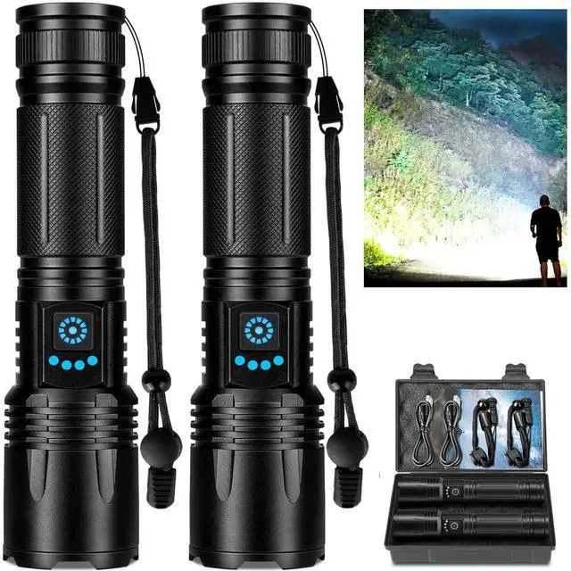 Alt view image 8 of 14 - Rechargeable Flashlights High Lumens, 99,000 Lumens Super Bright Led Flashlights with 5 Modes & Waterproof, Powerful Handheld Flashlight for Camping Home (2 Pack)