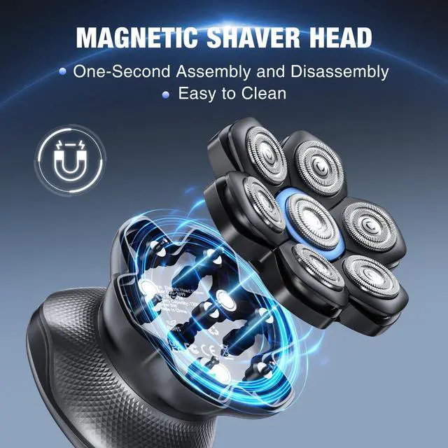 Alt view image 10 of 14 - 7D Head Shavers for Bald Men - 2026 New Dual Speed Electric Shaver, Bald Head Shaver with Magnetic Shaver Head IPX6 Waterproof Wet/Dry Use Shaving Balding Clipper LED Display Cordless Head Razor Gray