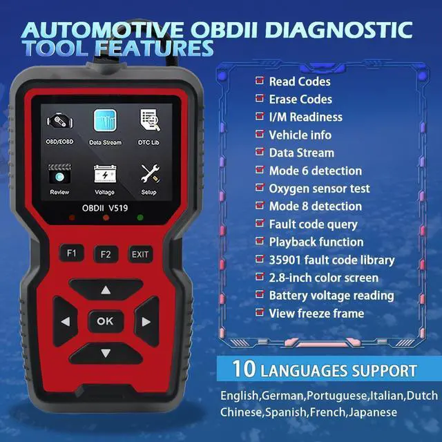 Alt view image 9 of 14 - 2025 New OBD2 Scanner Diagnostic Tool - Check Engine Light Code Reader with Reset, Battery Voltage Tester, Modes 6 & 8, Suitable for All OBD II Protocol Car & Truck Since 1996