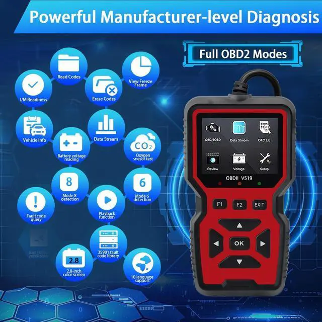 Alt view image 10 of 14 - 2025 New OBD2 Scanner Diagnostic Tool - Check Engine Light Code Reader with Reset, Battery Voltage Tester, Modes 6 & 8, Suitable for All OBD II Protocol Car & Truck Since 1996