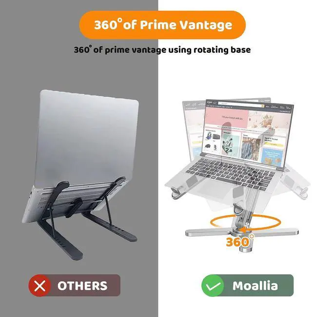 Alt view image 10 of 14 - Laptop Stand with 360 Rotating Base, Computer Notebook Laptop Riser Metal Holder for Desk Collaborative Work, Fully Foldable for Easy Storage, Fits All MacBook, Laptops up to 16 inches