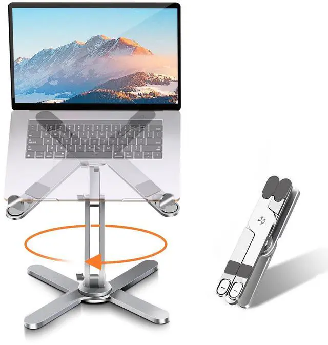 Alt view image 8 of 14 - Laptop Stand with 360 Rotating Base, Computer Notebook Laptop Riser Metal Holder for Desk Collaborative Work, Fully Foldable for Easy Storage, Fits All MacBook, Laptops up to 16 inches