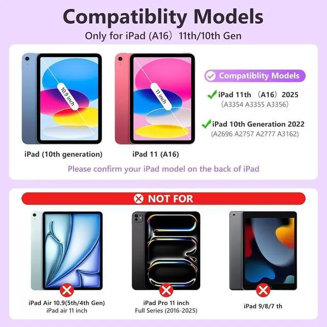 Alt view image 9 of 14 - Touch Keyboard Case for iPad (A16) 11th Generation 11 inch 2025&10th Gen 10.9 inch 2022, 360° Rotate for iPad 10th Generation Case with Keyboard with Pencil Holder Purple