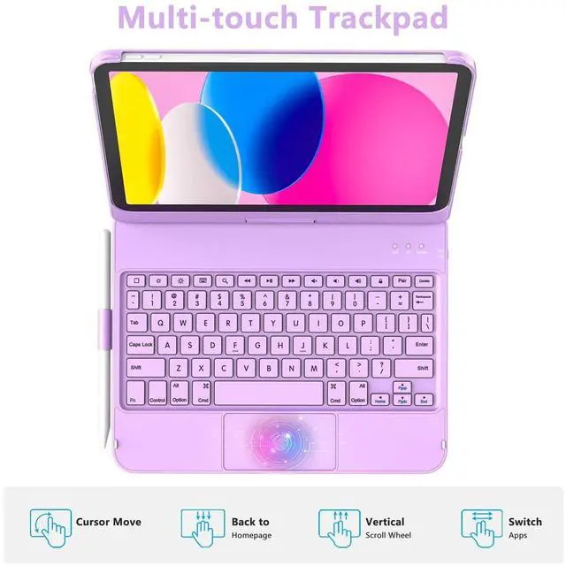 Alt view image 11 of 14 - Touch Keyboard Case for iPad (A16) 11th Generation 11 inch 2025&10th Gen 10.9 inch 2022, 360° Rotate for iPad 10th Generation Case with Keyboard with Pencil Holder Purple