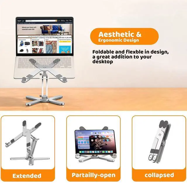 Alt view image 11 of 14 - Laptop Stand with 360 Rotating Base, Computer Notebook Laptop Riser Metal Holder for Desk Collaborative Work, Fully Foldable for Easy Storage, Fits All MacBook, Laptops up to 16 inches