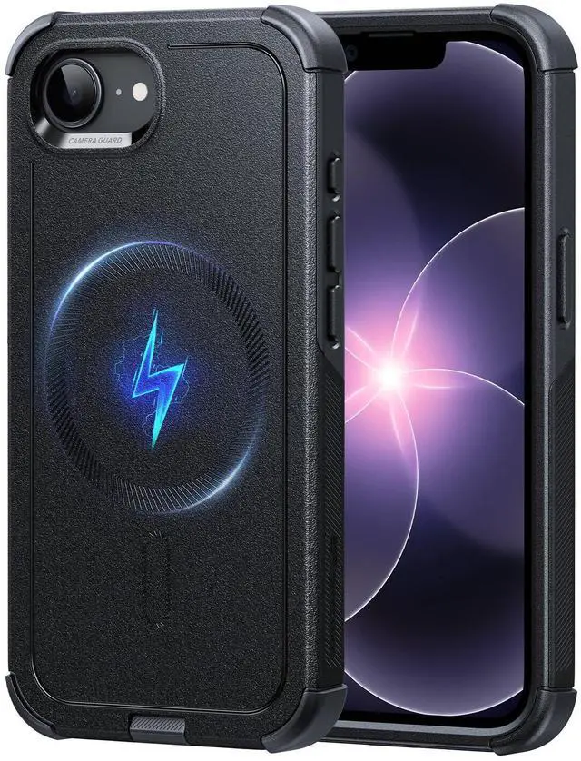 Alt view image 8 of 13 - for iPhone 17e Case, iPhone 16e Case, 7X Military-Grade Drop Protection, MagSafe Accessories Compatible, Shock-Absorbing Rugged Cover, Cyber Series, Black