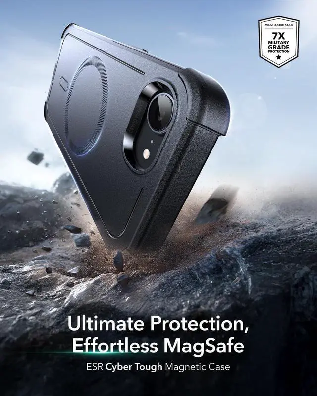 Alt view image 9 of 13 - for iPhone 17e Case, iPhone 16e Case, 7X Military-Grade Drop Protection, MagSafe Accessories Compatible, Shock-Absorbing Rugged Cover, Cyber Series, Black