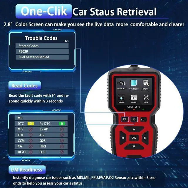 Alt view image 13 of 14 - 2025 New OBD2 Scanner Diagnostic Tool - Check Engine Light Code Reader with Reset, Battery Voltage Tester, Modes 6 & 8, Suitable for All OBD II Protocol Car & Truck Since 1996
