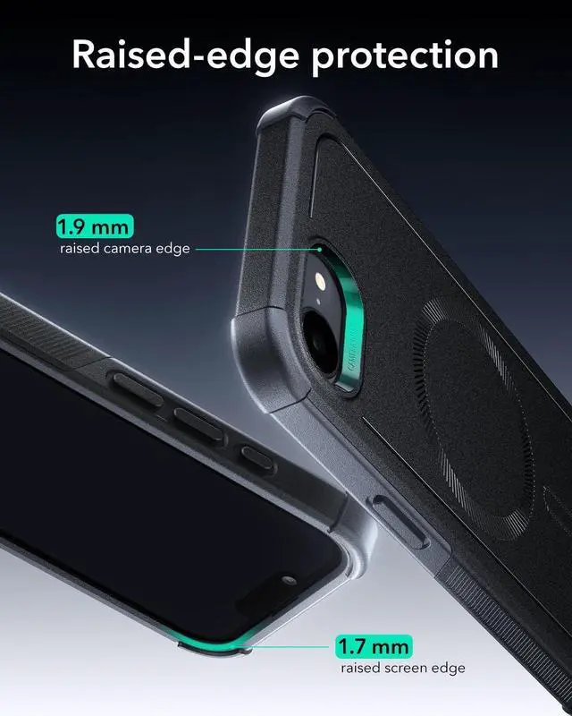 Alt view image 12 of 13 - for iPhone 17e Case, iPhone 16e Case, 7X Military-Grade Drop Protection, MagSafe Accessories Compatible, Shock-Absorbing Rugged Cover, Cyber Series, Black