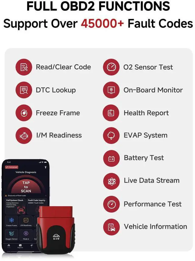 Alt view image 12 of 14 - 2026 Bluetooth OBD2 Scanner for iPhone & Android - AI Powered Wireless Car Diagnostic Scan Tool, Check Engine Code Reader with Real-Time Data, No Subscription Fee for All Cars and Trucks 1996+