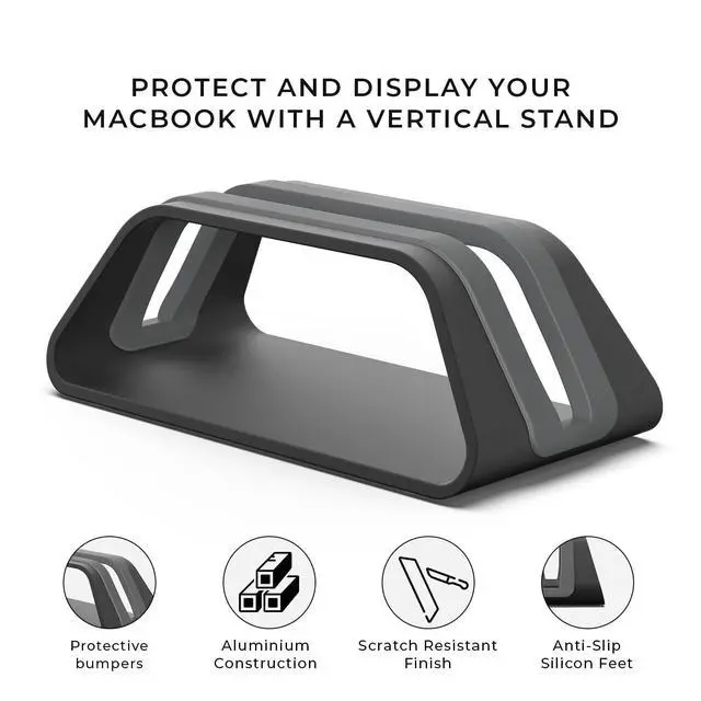 Alt view image 9 of 14 - Vertical Laptop Stand Compatible with MacBook Pro and MacBook Air, Holder for Personal Computer Desk Stand, Aluminium, Exchangeable Inserts to Fit Different Device Models, Black