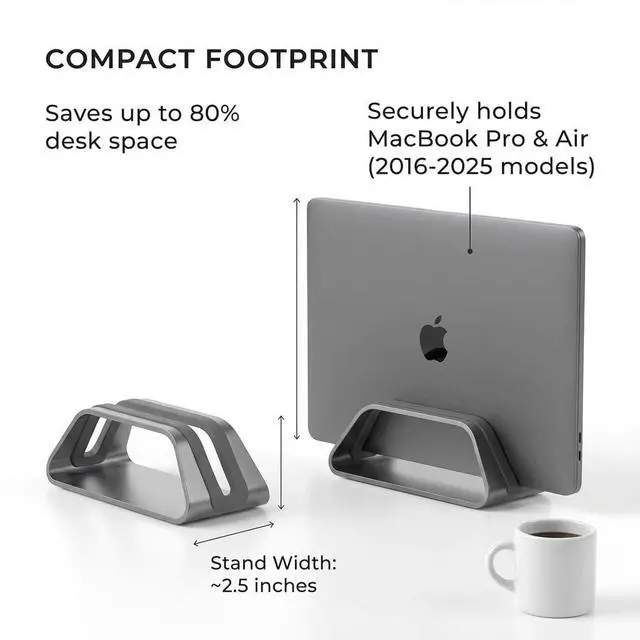Alt view image 10 of 14 - Vertical Laptop Stand Compatible with MacBook Pro and MacBook Air, Holder for Personal Computer Desk Stand, Aluminium, Exchangeable Inserts to Fit Different Device Models, Black