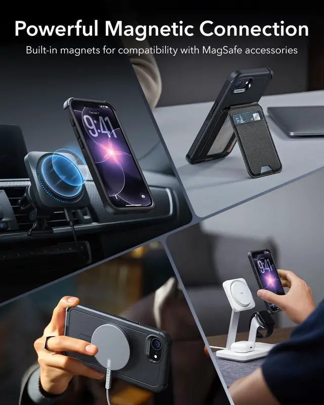 Alt view image 13 of 13 - for iPhone 17e Case, iPhone 16e Case, 7X Military-Grade Drop Protection, MagSafe Accessories Compatible, Shock-Absorbing Rugged Cover, Cyber Series, Black