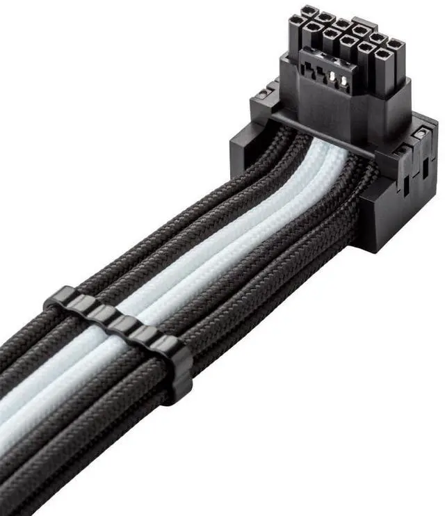 Alt view image 6 of 8 - Universal Pro ModFlex Sleeved 12V-2x6 12VHPWR 90° StealthSense Direct PCIe Cable (Variant A, Black + White)
