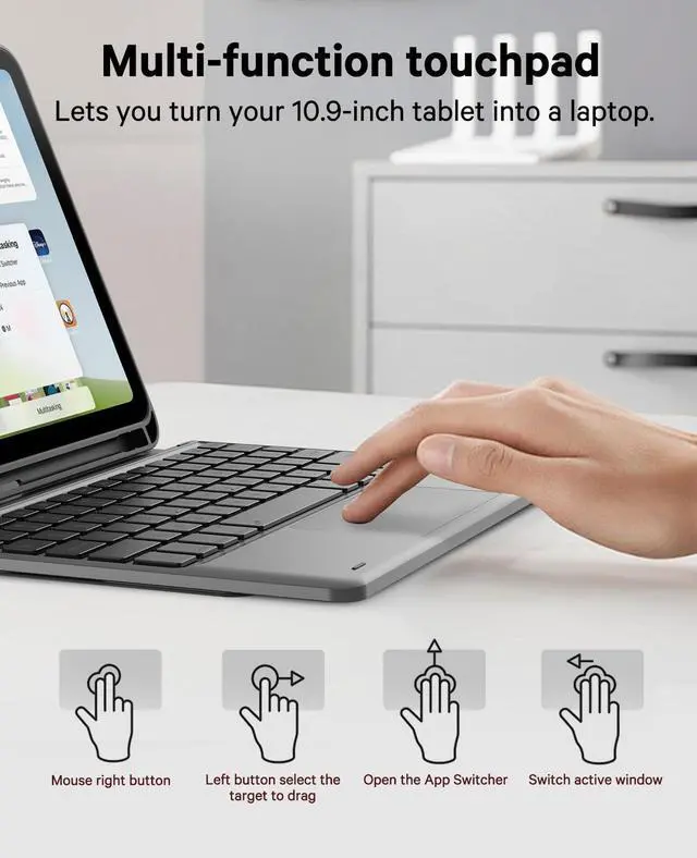 Alt view image 14 of 14 - for iPad 10th Generation Case with Keyboard, 7 Color Backlight, Multi-Touch Trackpad, Flip Stand Case with Pencil Holder, 2 Wireless Channels for iPad (A16) 11th/10th Gen (2025/2022), Black