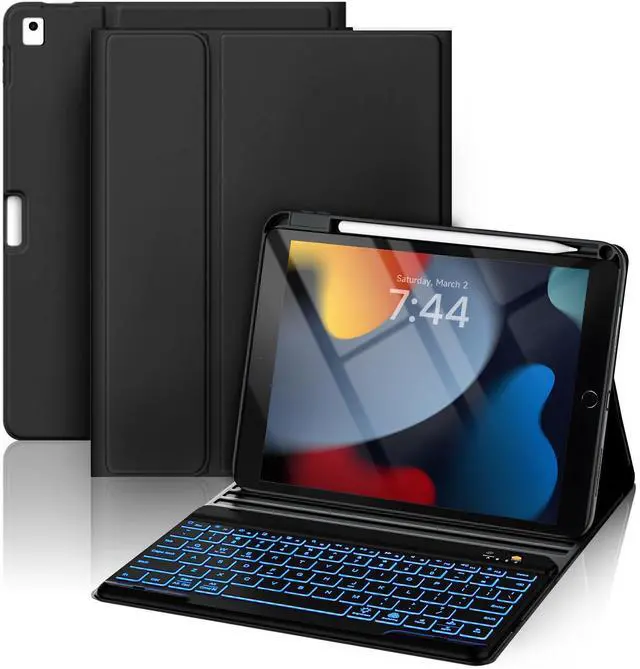 Alt view image 8 of 14 - for iPad 9th Generation Case with Keyboard 10.2'' - 7 Color Backlit Wireless Keyboard Cover with Pencil Holder for iPad 9th/8th/7th Gen 10.2 inch, iPad Air 3rd Gen & iPad Pro 10.5" - Black