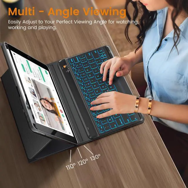 Alt view image 13 of 14 - for iPad 11th (A16) &10th Generation Case with Keyboard - 7 Color Backlit Wireless Detachable Folio Keyboard Cover with Pencil Holder for iPad 11 inch A16 2025 10th Gen 10.9'' 2022 - Black