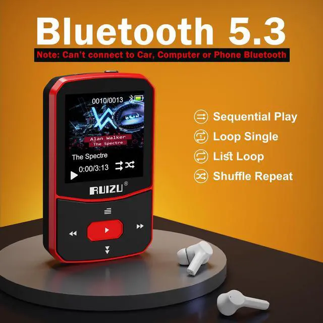 Alt view image 9 of 14 - 64GB Clip MP3 Player with Bluetooth 5.3, Portable Music Player with Voice Recorder for Sports Running, FM Radio, Pedometer, A-B Repeat, Audio Shuffle Playback, Support 128GB Micro SD Card, Red