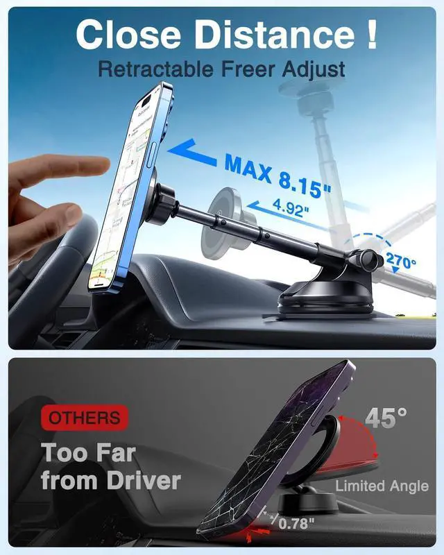 Alt view image 13 of 14 - for MagSafe Car MountUpgraded Strongest Magnetic&SuctionPhone Holder Cell Stand for Dashboard Windshield Vent, Tesla Truck Cradle for iPhone 17 Pro Max 16 15 14 13 12 Android