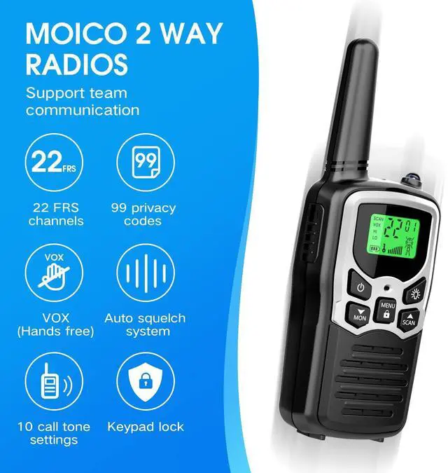 Alt view image 8 of 12 - Walkie Talkies with 22 FRS Channels, Walkie Talkies for Adults with LED Flashlight VOX Scan LCD Display, Long Range Family, Radios for Hiking Camping Trip (Silver, 4 Pack)