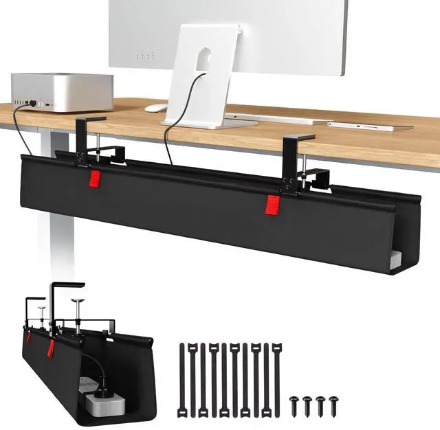 Alt view image 8 of 14 - No Drill Under Desk Cable Management Tray, 36" Cord Organizer for Table, Clamp/Screw Mount Desk Cable Management, Premium Fabric Cable Management Tray for Office, Home