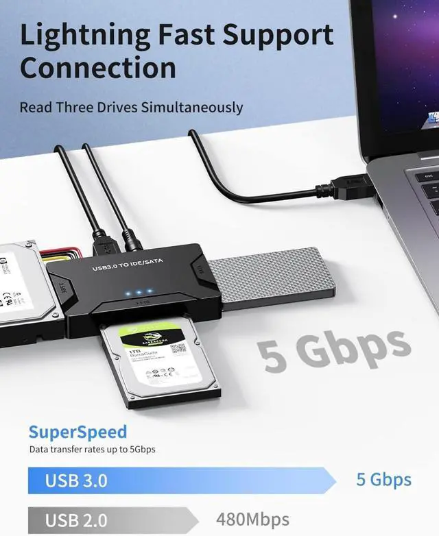 Alt view image 9 of 14 - USB 3.0 to IDE and SATA Adapter, Hard Drive Adapter Cable Universal for 2.5/3.5 inch HDD/SSD Hard Drive Disk, Hard Drive Reader with 12V/2A Power Adapter