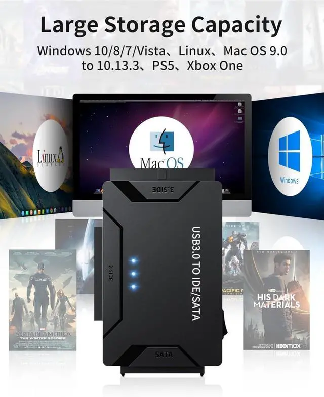 Alt view image 10 of 14 - USB 3.0 to IDE and SATA Adapter, Hard Drive Adapter Cable Universal for 2.5/3.5 inch HDD/SSD Hard Drive Disk, Hard Drive Reader with 12V/2A Power Adapter