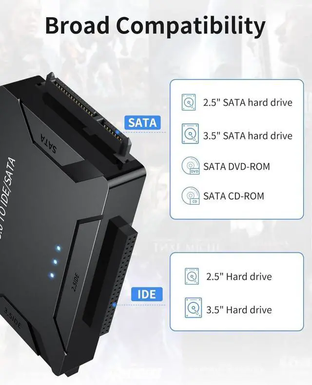 Alt view image 11 of 14 - USB 3.0 to IDE and SATA Adapter, Hard Drive Adapter Cable Universal for 2.5/3.5 inch HDD/SSD Hard Drive Disk, Hard Drive Reader with 12V/2A Power Adapter