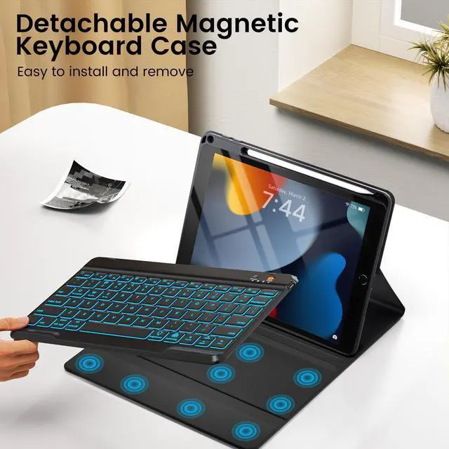 Alt view image 14 of 14 - for iPad 9th Generation Case with Keyboard 10.2'' - 7 Color Backlit Wireless Keyboard Cover with Pencil Holder for iPad 9th/8th/7th Gen 10.2 inch, iPad Air 3rd Gen & iPad Pro 10.5" - Black