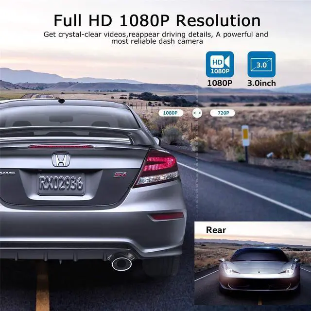 Alt view image 11 of 14 - Dash Cam Front and Rear 1080P Full HD Dual Dash Camera in Car Camera Dashboard Camera Dashcam for Cars 170 Wide Angle with 3.0" LCD Display Night Vision and G-Sensor
