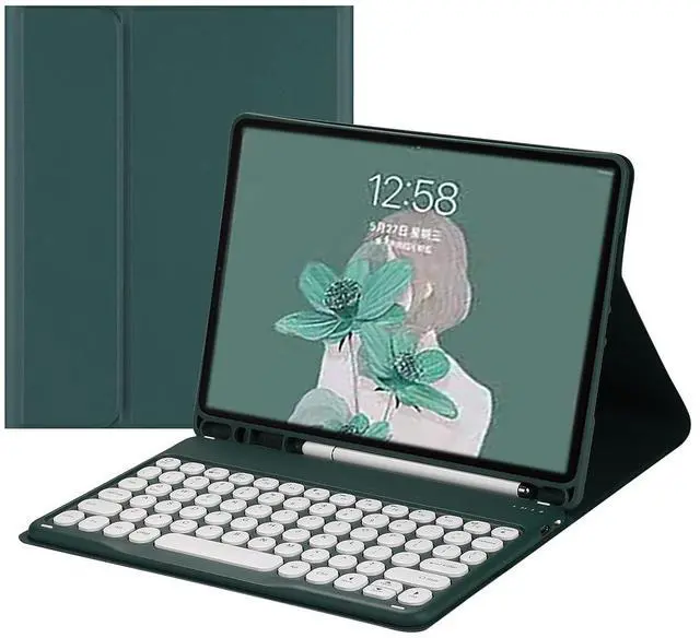 Alt view image 8 of 14 - Keyboard Case Compatible with iPad 9th 8th 7th Generation 10.2" Air 3rd Gen Pro 10.5 Keyboard Case Cute Round Key Color Keyboard Wireless Detachable BT Keyboard Cover (DarkGreen)