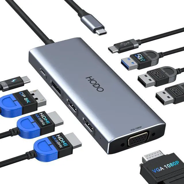 Alt view image 8 of 14 - USB C Docking Station Dual Monitor Adapter for Dell HP, Laptop Docking Station 3 Monitors Quad Display USB C Hub Dongle to 2 HDMI 4K,DP 8K,VGA,4 USB,PD, Thunderbolt Dock Type C Adapter for Lenovo