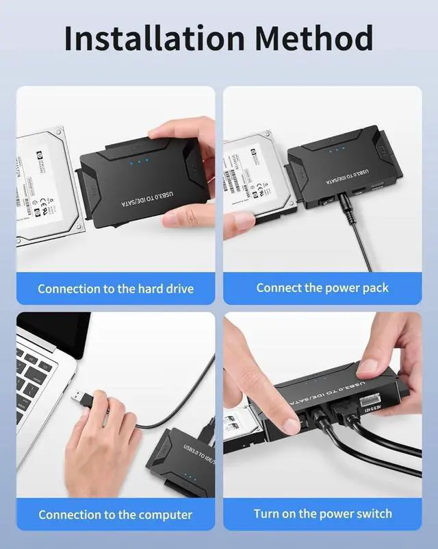 Alt view image 13 of 14 - USB 3.0 to IDE and SATA Adapter, Hard Drive Adapter Cable Universal for 2.5/3.5 inch HDD/SSD Hard Drive Disk, Hard Drive Reader with 12V/2A Power Adapter