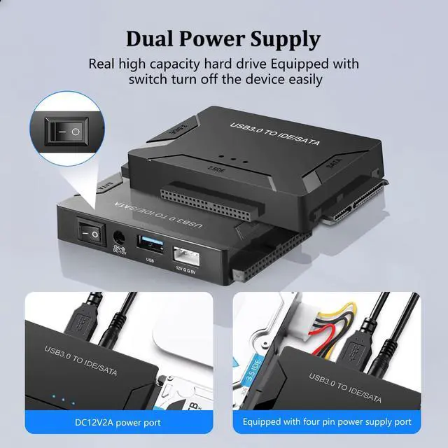Alt view image 12 of 14 - Hard Drive Reader USB 3.0 & Type C to SATA IDE Adapter, Universal 2.5"/3.5" HDD/SSD Converter, One Touch Backup Function, Included 12V/2A Power Adapter