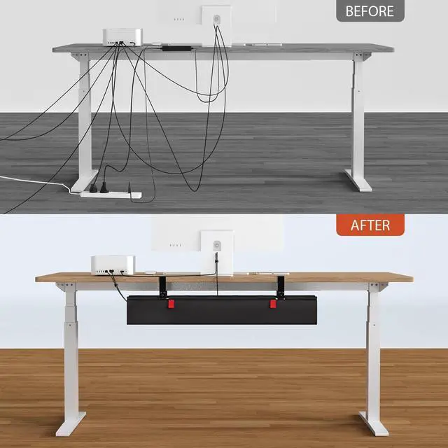 Alt view image 14 of 14 - No Drill Under Desk Cable Management Tray, 36" Cord Organizer for Table, Clamp/Screw Mount Desk Cable Management, Premium Fabric Cable Management Tray for Office, Home