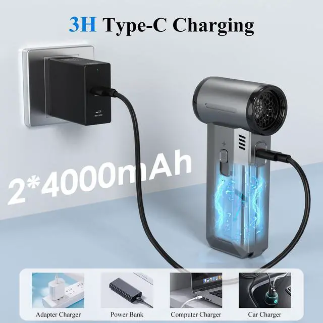 Alt view image 11 of 14 - Compressed Air Duster-180000RPM Electric Air Duster, Adjustable Wind Speed, Rechargeable Mini Air Blower for Computer, Keyboard, Outdoor, Car Cleaning, Reusable Replaces Compressed Air Can