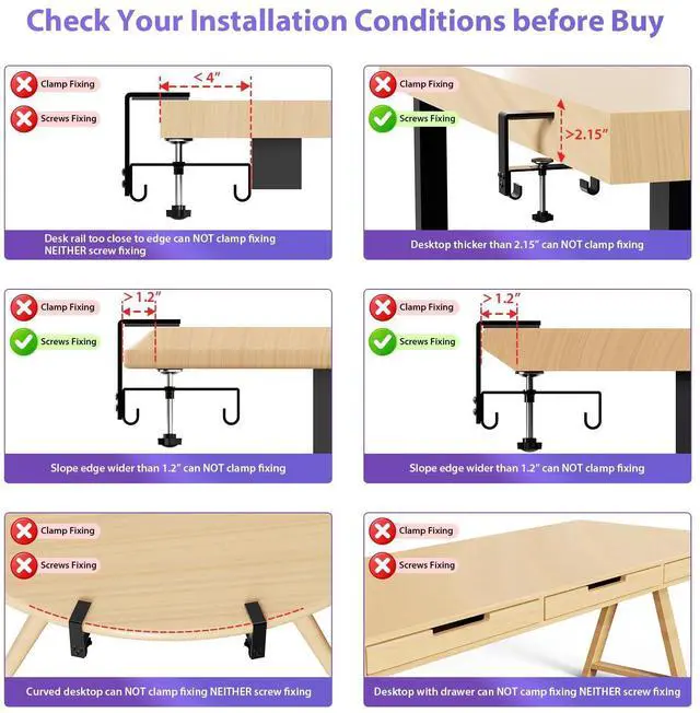 Alt view image 12 of 14 - No Drill Under Desk Cable Management Tray, 36" Cord Organizer for Table, Clamp/Screw Mount Desk Cable Management, Premium Fabric Cable Management Tray for Office, Home