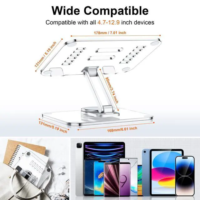 Alt view image 11 of 12 - Acrylic Tablet Stand Holder with 360 Rotating Base, Foldable Adjustable Transparent Tablet Holder for Desk Home Office, Compatible with iPad Pro Air Mini and More, Clear