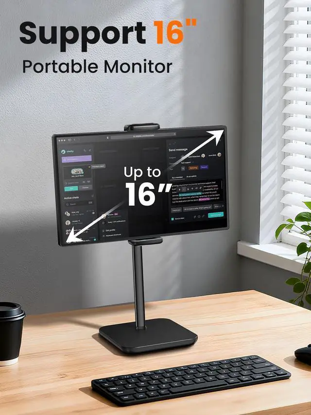 Alt view image 9 of 14 - Tablet Holder Stand, Portable Monitor Stand- 4.4lb (2kg) Holding Strength, Height Adjustable Up to 18.11" Compatible withs iPad, Kindle, Portable Monitor, All 4.7"-16" Devices - Black